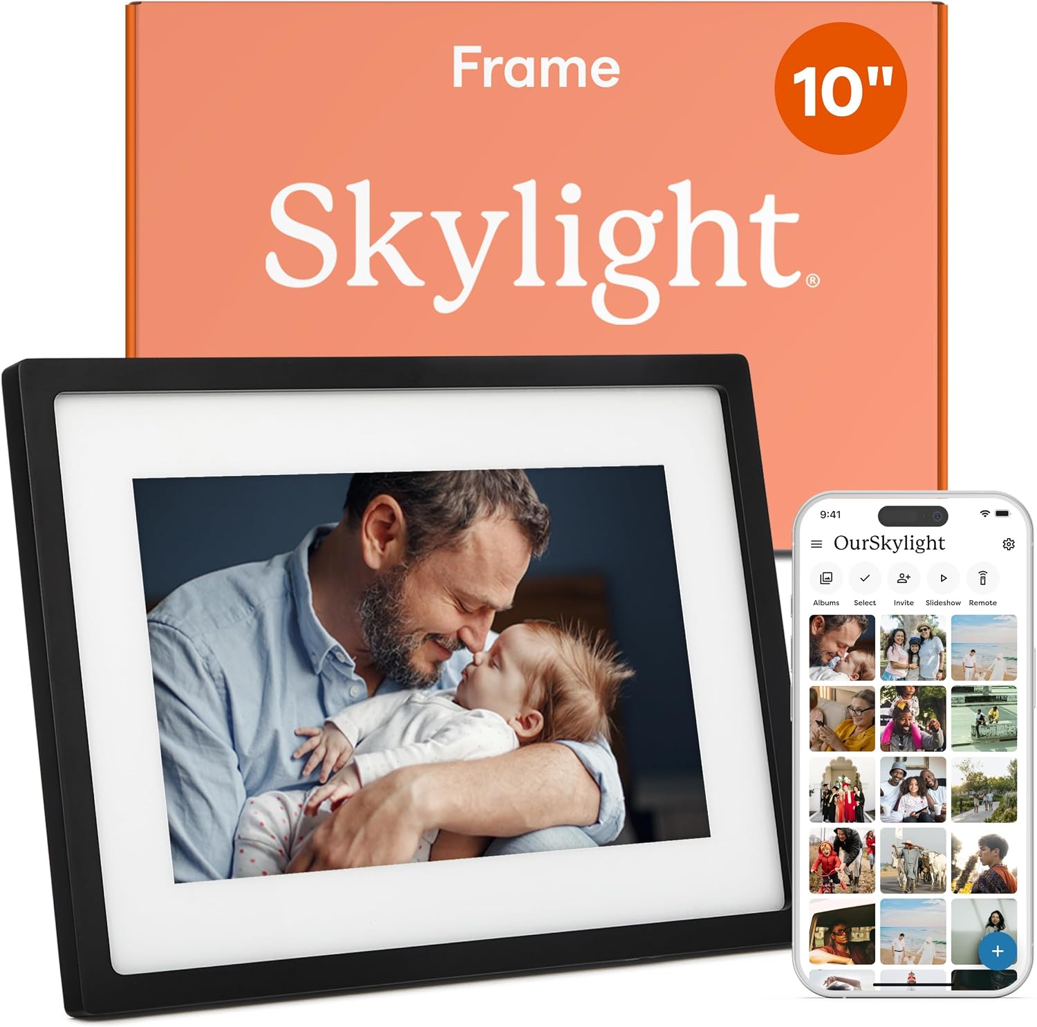 Skylight 10-inch black digital picture frame caregivers load remotely for memory-care visits
