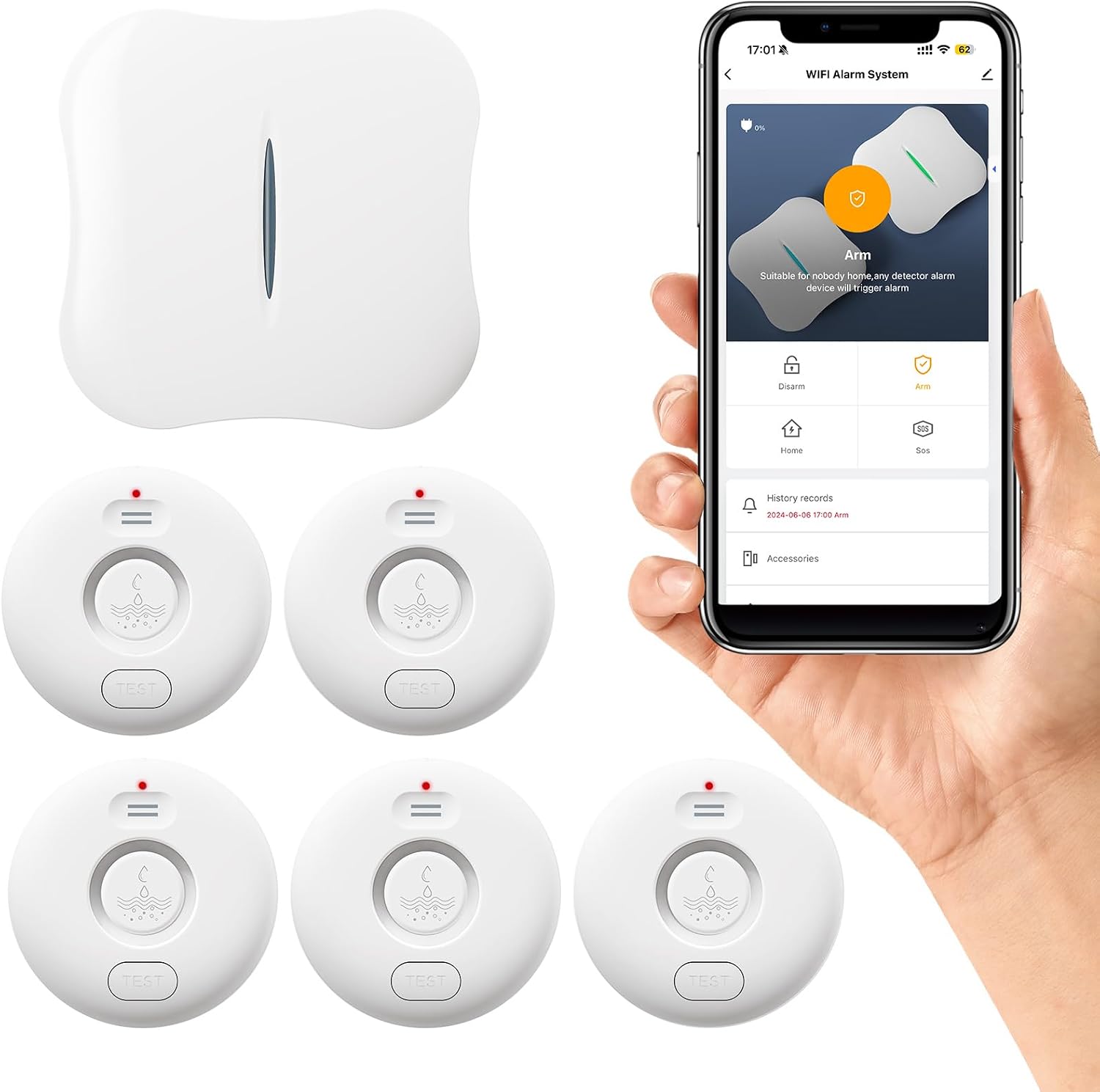 Govee WiFi water leak sensor caregivers place near toilets and water heaters for remote flood alerts